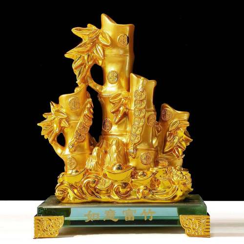 树脂沙金竹子摆件招财财富节节高现代中式家居创意办公室桌工艺品