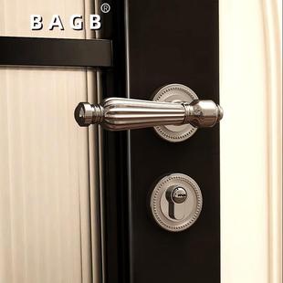法式门锁卧室磁吸静音门把手锁具室内木门银色欧式房间室内门把手