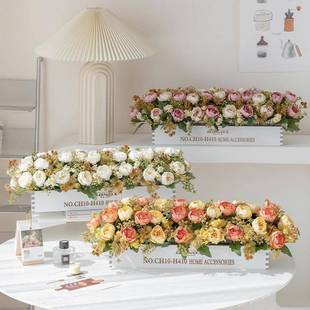 50cm实木栅栏阳台地排假花仿真花摆件装饰花塑料花客厅人造花盆栽