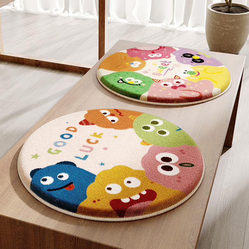 卡通怪兽小圆凳毛绒o坐垫圆形冬季餐椅垫四季通用板凳椅子防滑座