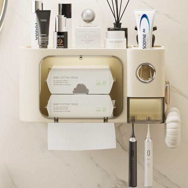 懒地壁挂式牙杯牙刷置物架多功能纸巾抽纸收纳架卫生间洗漱用品架,收纳整理,洗脸巾收纳盒,淘宝优惠券,粉丝福利购,淘宝优惠卷