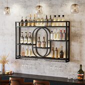 轻奢吧台酒架壁挂式 红酒架置物架靠墙商用酒水展示架家用酒柜定制