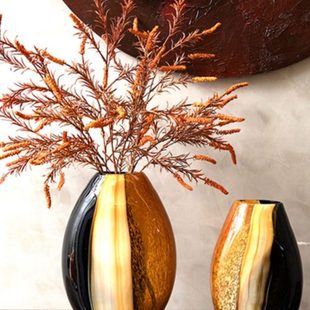 大理石纹玻璃花瓶高级感中古水培创意轻奢餐桌琉璃黑色珐琅彩摆件