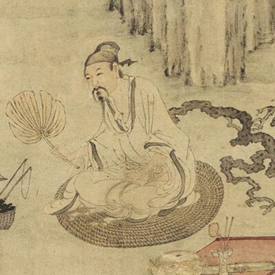 明唐寅煎茶图国画复古山水画家居客厅办公室玄关书房装饰卷轴挂画