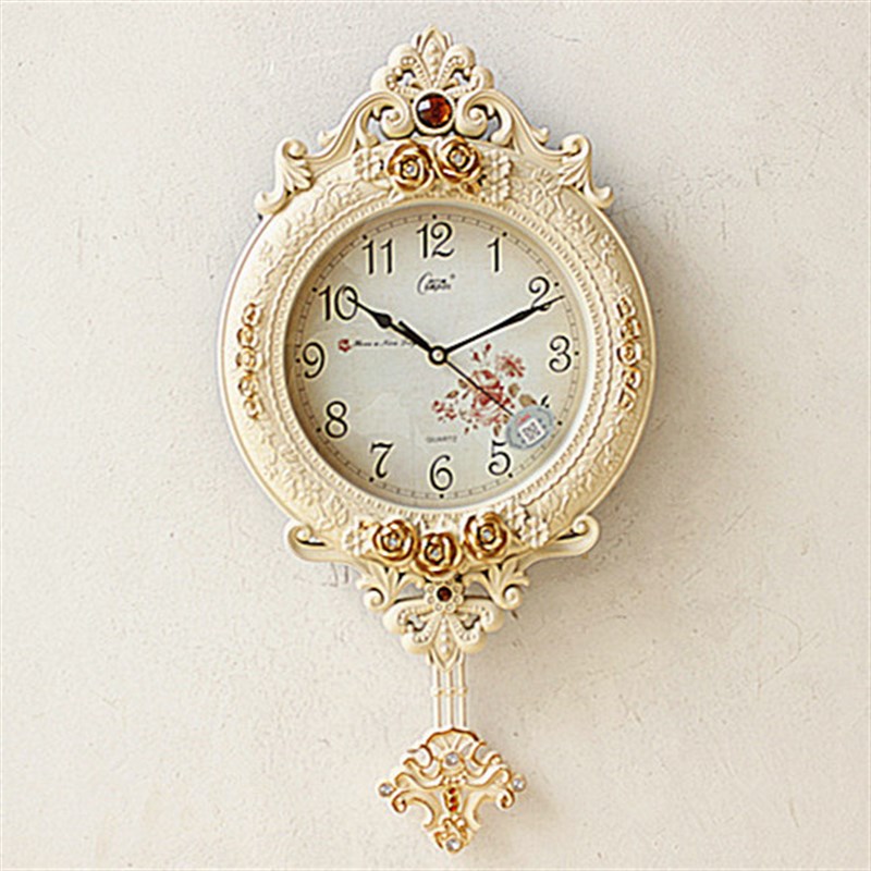 欧式客厅挂钟f田园卧室钟表 大号客厅静音挂钟摇摆创意挂钟时钟