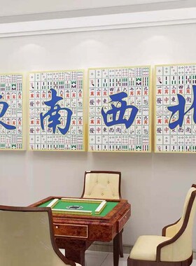 时尚麻将馆装饰棋牌室创意布置主题打卡背景文化墙面东南西北贴纸