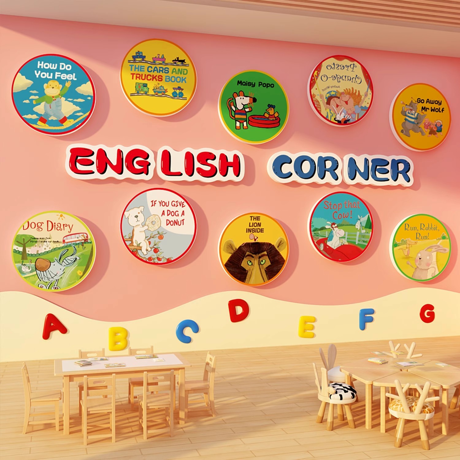 幼儿园英语文绘本馆环创教室图书布置阅读角墙面装饰机构培训工作