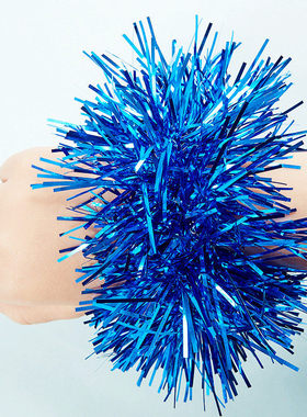 蓝色年会表演手环花跳舞蹈表演亮片演出皮筋手腕花手花男成人手环