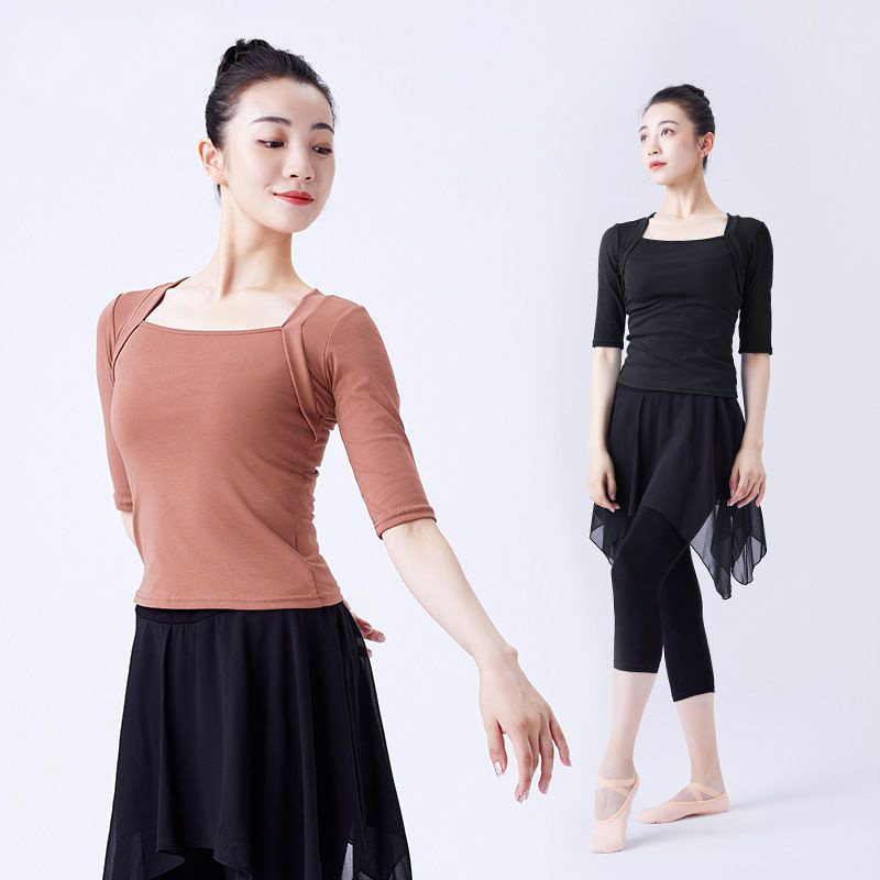 舞蹈服女练功服芭蕾舞服形体服中袖修身现代舞七分袖古典舞服黑色