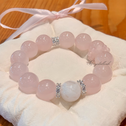 天然粉水晶手串招桃花冰马粉水晶手串少女心温柔粉色系水晶手链