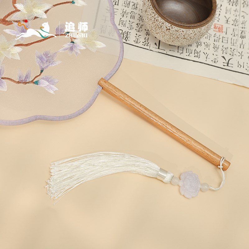 追师双面刺绣团扇中国风花朵古风扇子舞蹈扇女夏儿童流苏汉服圆扇