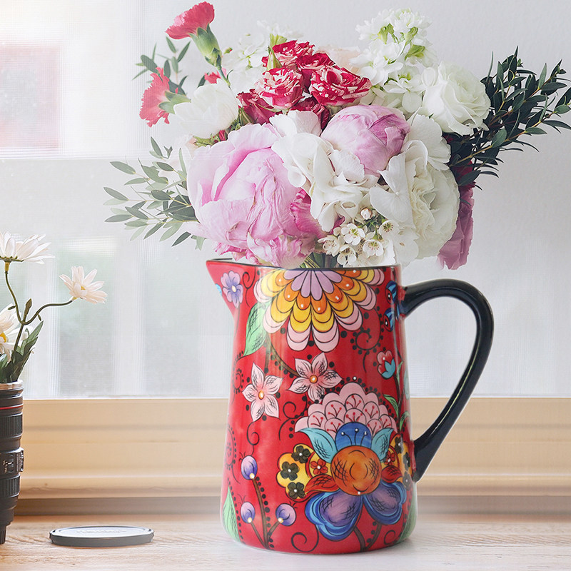 欧式陶瓷冷水壶家用凉水壶大容量水罐创意客厅插花瓶时尚家居摆件