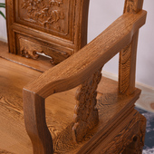 红木家具鸡翅木官帽椅雕花仿古中式 实木太师椅皇宫椅原木单人椅子