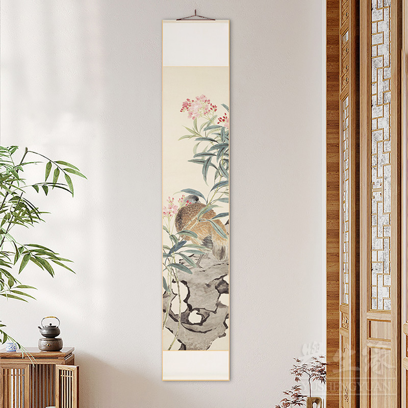 任熊花鸟国画新中式卷轴挂画竖版玄关走廊过道装饰U画餐厅书房壁