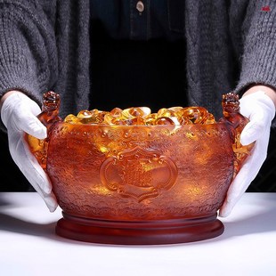琉璃聚宝盆招财进宝摆件家居客厅元 宝满盆聚财乔迁店铺开业礼品