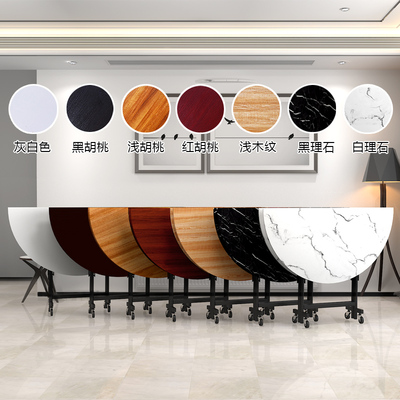 家用折叠桌简约可移动圆形餐桌酒店玻璃转盘大P圆桌面10人吃饭桌