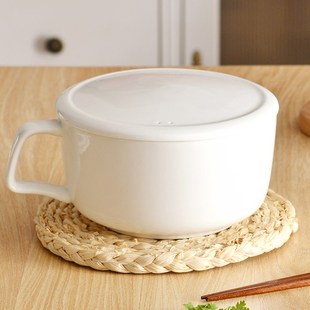 陶瓷泡面碗宿舍学生带盖家用可微波大容量饭盒带把手易清洗保鲜碗