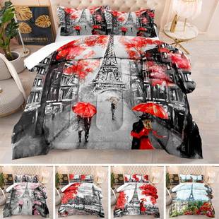 家纺巴黎街头被子油画风外贸欧美被褥印花羽丝棉