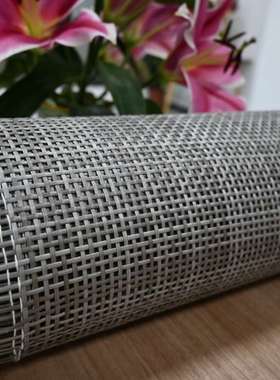 新款蓝灰色筛笪镂空藤编装饰工艺DIY可裁剪藤席吊灯屏风柜门贴面