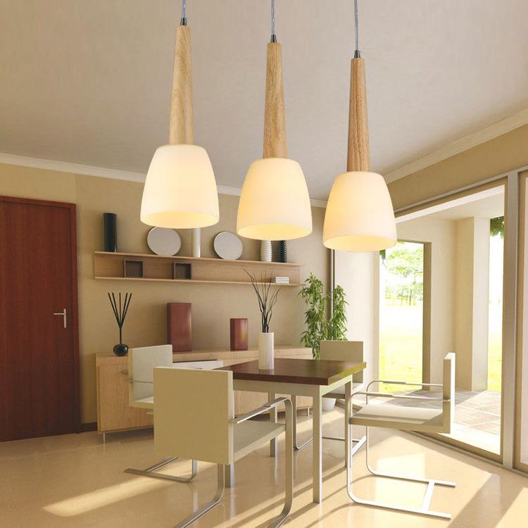 三头时尚实木简约餐厅吊灯田园饭厅饭桌木头吊灯欧式装饰餐吊灯