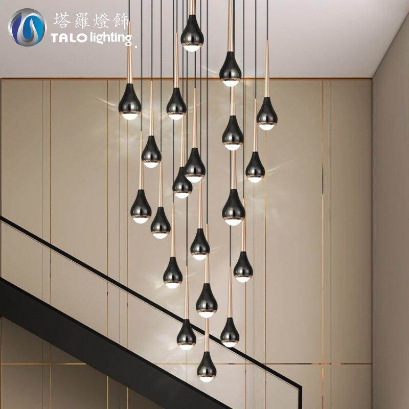 创意现代北欧吊灯简约别墅复式楼loft客厅餐厅旋转楼梯长吊灯