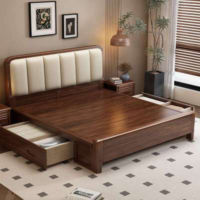 中式实木床箱体储物卧室1米8乘2米大床胡桃木家用软包靠背双人床