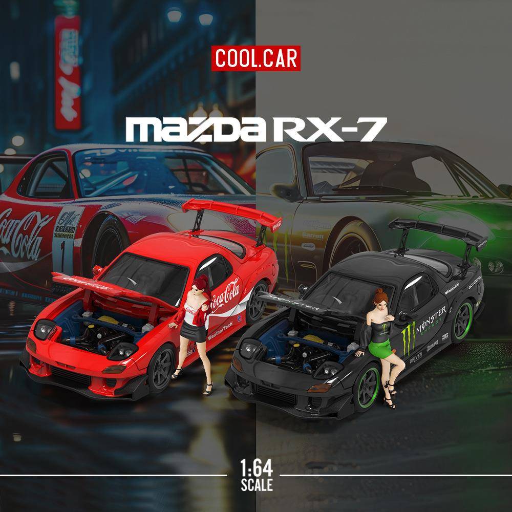 -CC1:64马自达RX-7雨宫开盖版可口可乐1号魔爪仿真合金车模