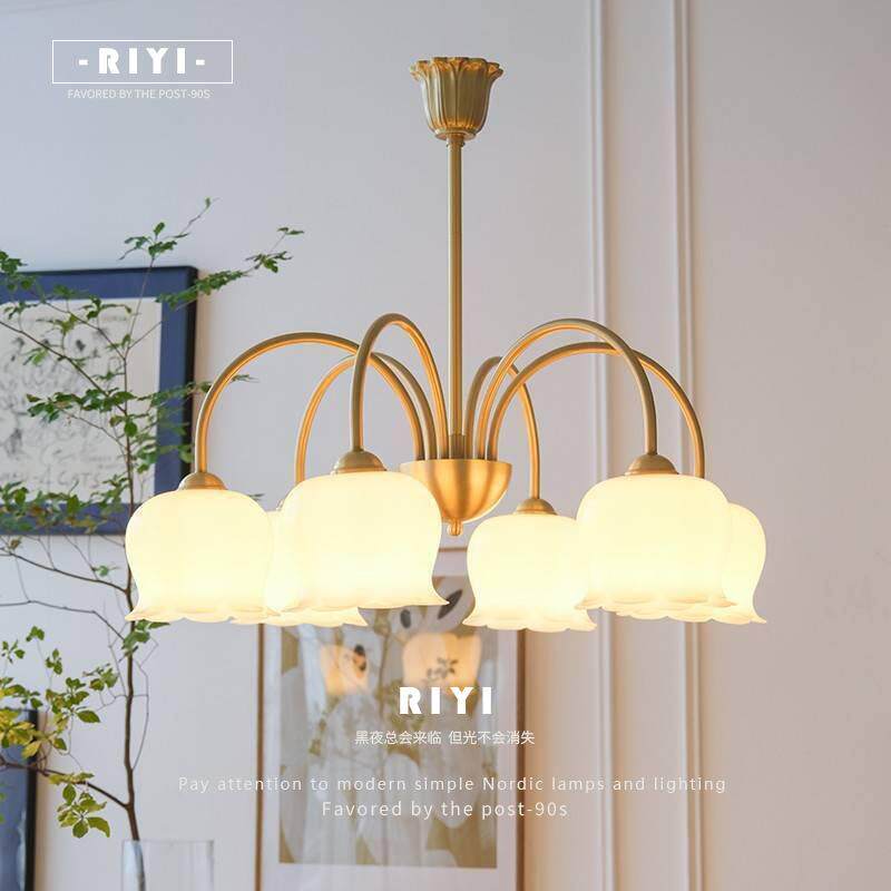 现代简约法式复古奶油风铃兰全铜吊灯卧室衣帽间客厅餐厅多头吊灯