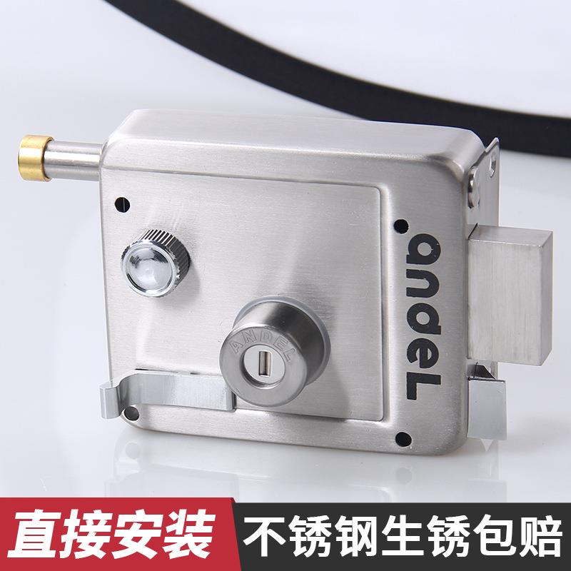 安得利超c级防盗门锁室内老式外装大门锁304不锈钢仓库铁门木门锁