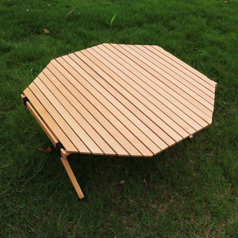 榉木八角桌蛋卷桌便携式折叠桌户外露营基地阳台庭院野餐桌椅套装