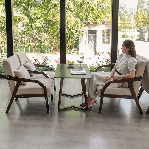 复古风咖啡厅桌椅组合休息区接待洽谈休闲椅子咖啡店双人卡座沙发