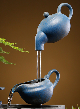 中式招财流水玻璃小鱼缸摆件家z居客厅办公桌面循环水喷泉景观装