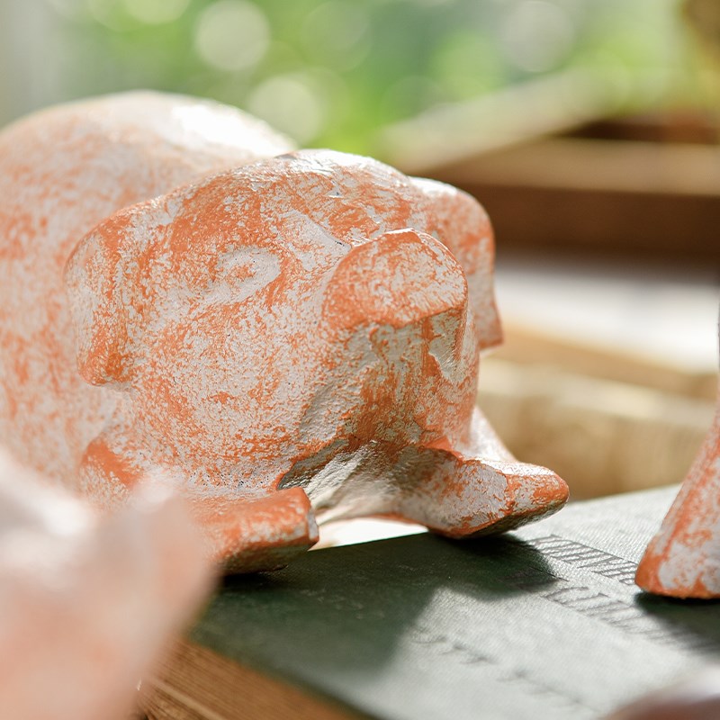 sungmor 铸铁猪动物花园摆件复古杂货装饰庭院粉色小猪农场田园风