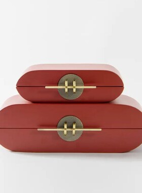 新中式红色首饰盒摆件售楼处中国红收纳盒实木珠宝书柜样板装饰品