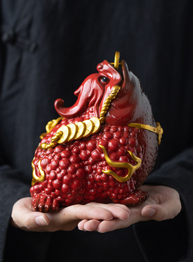 大号红色陶瓷金蟾摆件招财三足蟾蜍客厅F办公室玄关工艺礼品摆饰