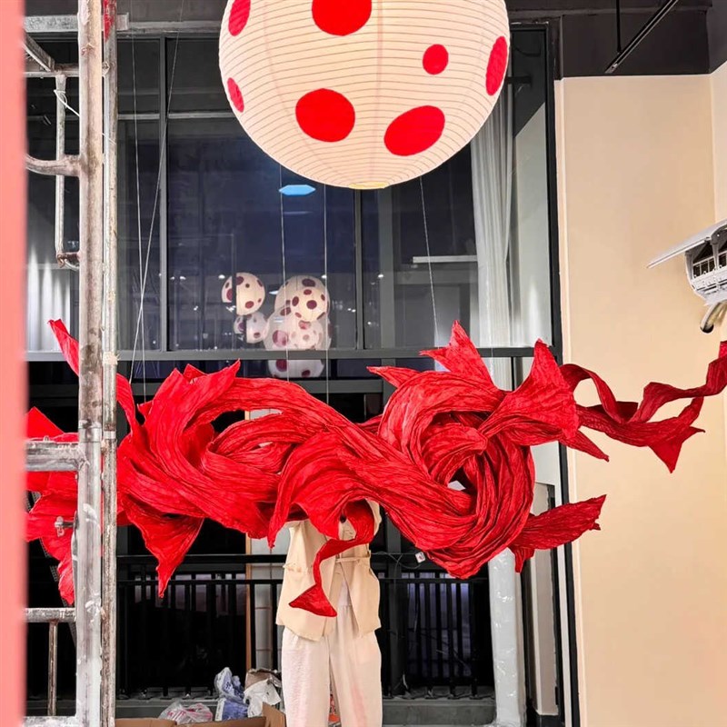 大型环创手工立体纸艺花商业婚礼纸艺术纸雕装置T海浪设计塑型摆