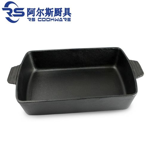 阿尔斯铸铁长方形双耳平底煎炖锅商用火锅无涂层铸铁加深炖鱼肉锅