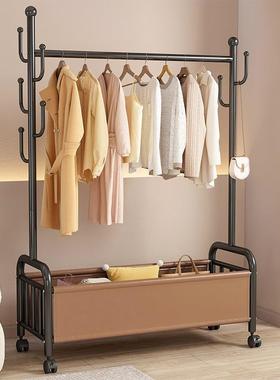 挂衣架落地卧室家用简易衣帽架脏衣篓可移动客厅阳台晒晾衣服架子