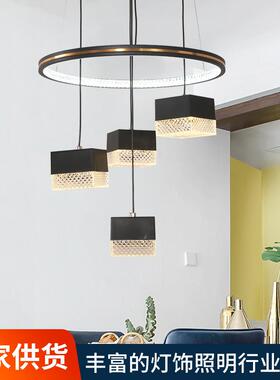 黑色led餐厅灯吊灯现代简约北欧方块餐桌灯吧台个性创意设计师灯