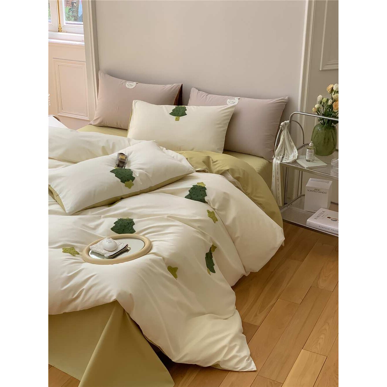 ins100支全棉磨毛四件套纯棉卡通立体毛巾绣被套床单云朵刺绣款