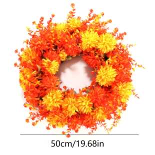 跨境万圣节菊秋季花环 尤加利门挂仿真花圈花居家门前客厅装饰品
