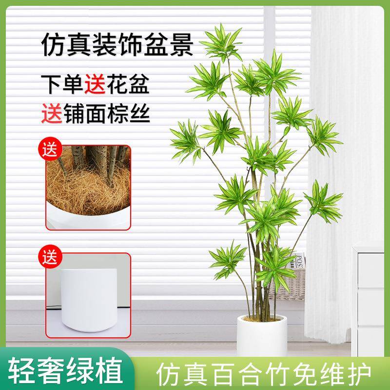 【百合竹】仿真绿植北欧风室内外客厅装饰轻奢高端大植物盆栽摆件