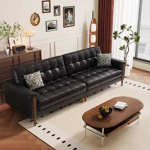 兰德克纳真皮沙发法式复古油蜡皮中古风客厅小户型黑色包豪斯沙发