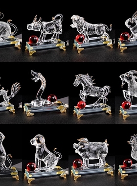 包邮12生肖水i晶十二生肖龙蛇马羊猴鸡狗猪牛虎兔鼠摆件刻字