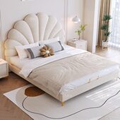 北欧公主花瓣科技布艺床现代简约法式 奶油风双人床轻奢主卧女生床