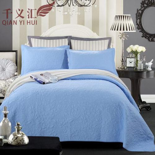 一件春夏简约平纹印染绗缝被棉质床上用品空调被子绗缝三件套