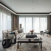 新中式 实木藤编沙发客厅组合酒店民宿售楼处洽谈接待沙发家具定制