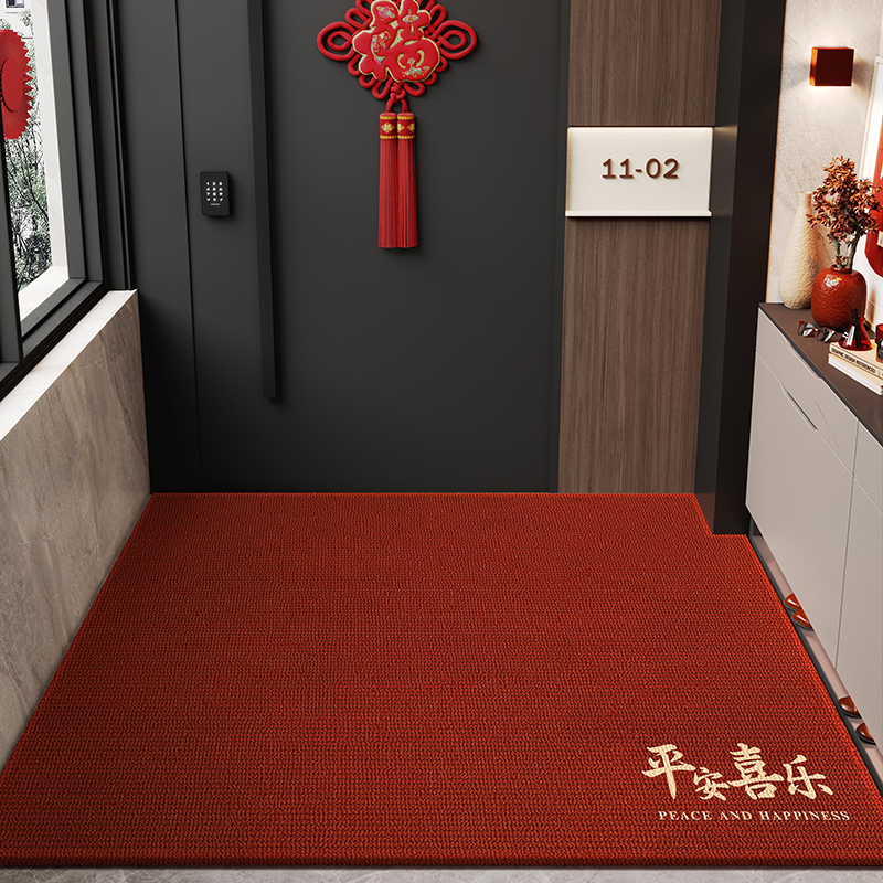 红色喜庆乔迁耐脏防滑入户门地垫家用大门口可Q定制脚踏垫玄关地