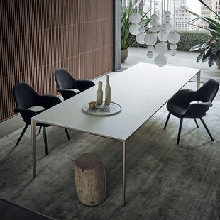 意式德利丰岩板餐桌长方形现代简约小户型家用饭桌铝合金极简餐台