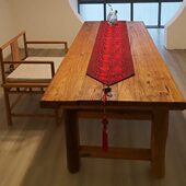 老榆木门板茶桌原木板实木吧台中式 复古墙板铁艺风化木茶台椅定制